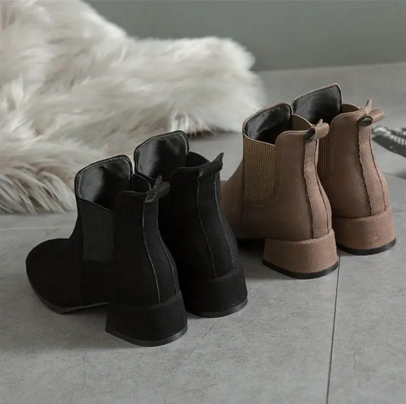 shoes beige women boots bota feminina ladies sapato 2019 British new black medium heel ankle zapatos de mujer | Обувь