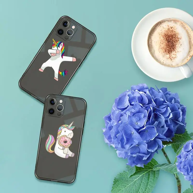 

unicorn Phone Case For iPhone 12 11 8 7 se 2020 pro X XS XR MAX Plus Black Transparent Cover