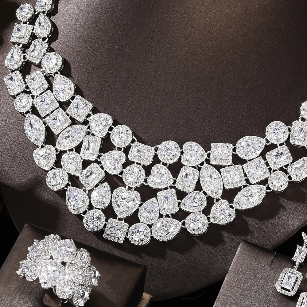 ?? 女性のためのキュービックジルコニアネックレスのセット,4つの豪華なピースのセット,ネックレス,女性のための結婚指輪,インドのジュエリー,2021