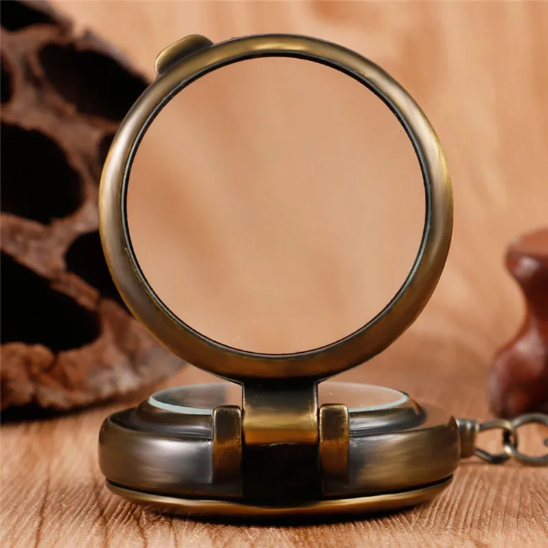 Vintage Bronze Men Women Skeleton Handwind Mechanical Pocket Watch Half Hunter Pendant Chain Roman Number FOB Clock Gift reloj