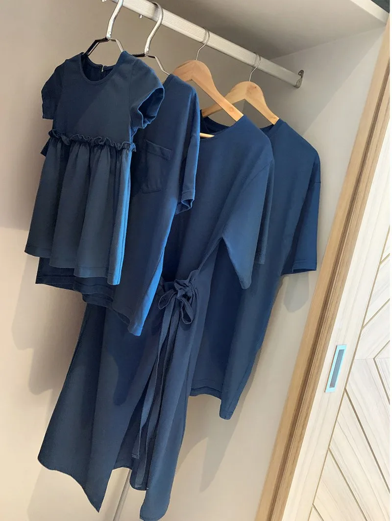 Платье для родителей и детей летняя юбка мамы дочки футболка с коротким рукавом