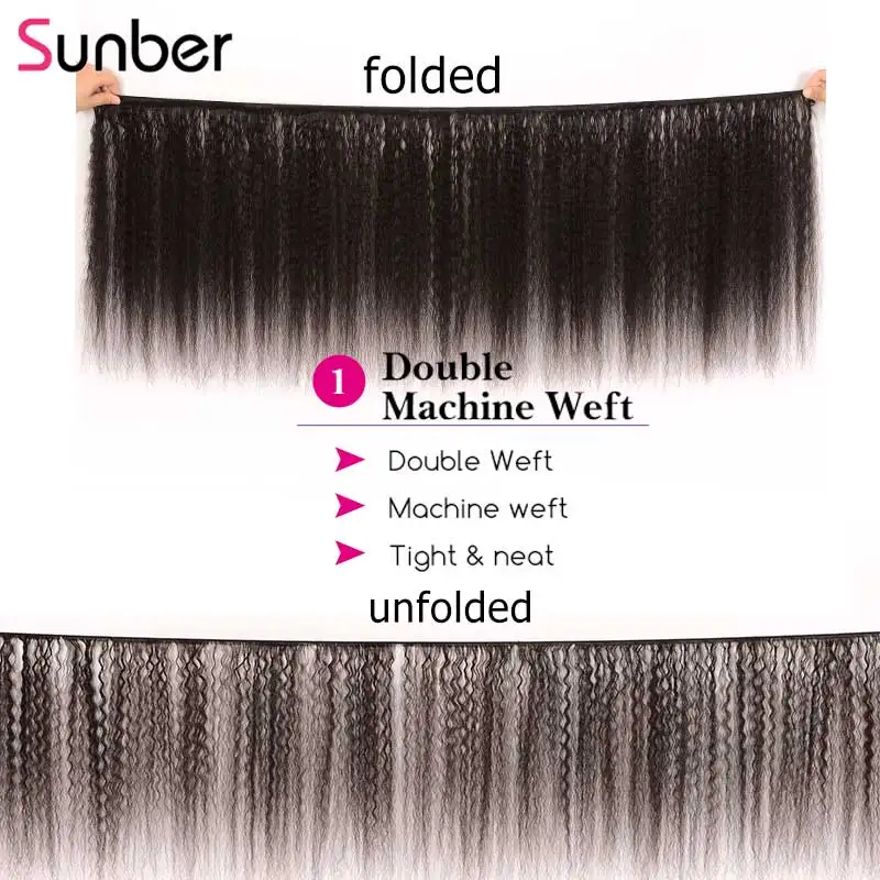 Sunber Hair Kinky прямые перуанские волосы пучки с закрытием 10 26 дюймов Натуральные для