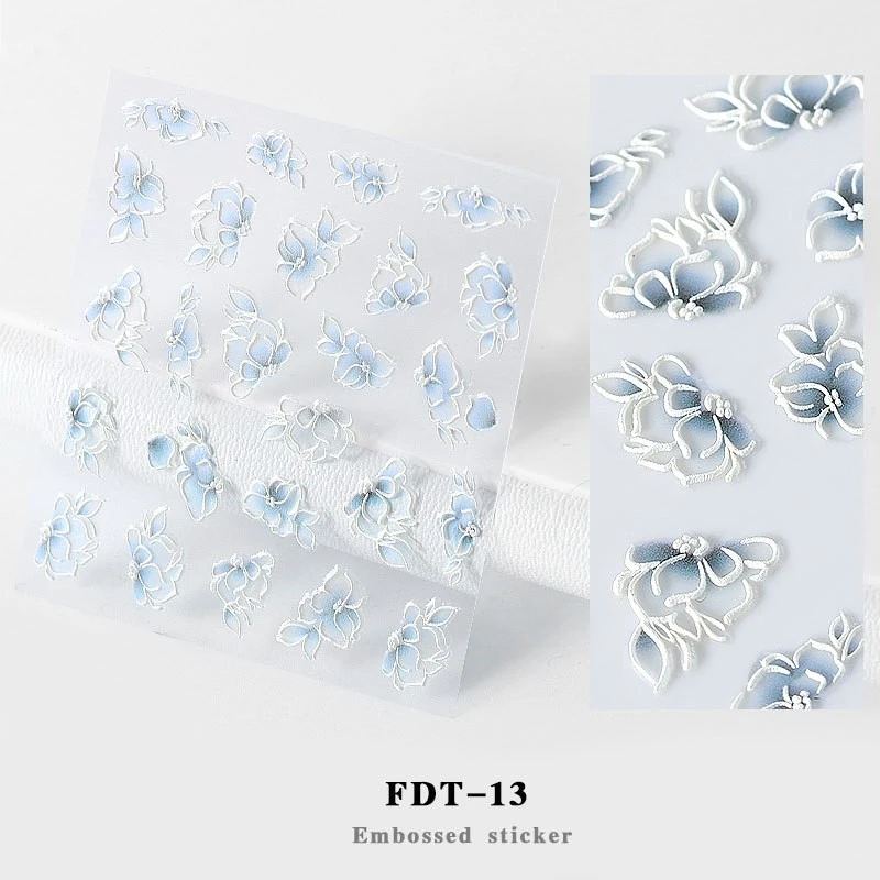 Hot 1PC 5D Acrylic Engraved Flower Nail Sticker Embossed Lace Flower Cute Cat Water Decals Empaistic Nail Water Slide Decals - Цвет: FDT-13