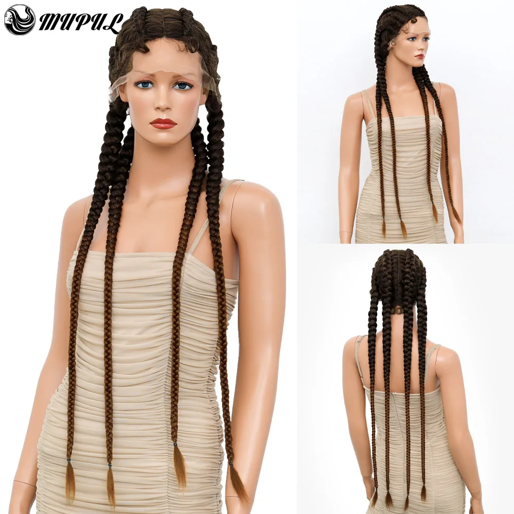 Braided Lace Front Wig Synthetic Wigs For Black Women Brown 36 Inch 4 Box Braid Wig With Baby Hair 360 Lace Frontal Perruque