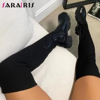 sarairis dropshipping big size 43 female solid zipper chunky round toe over knee high platform boots women trendy fashion shoes