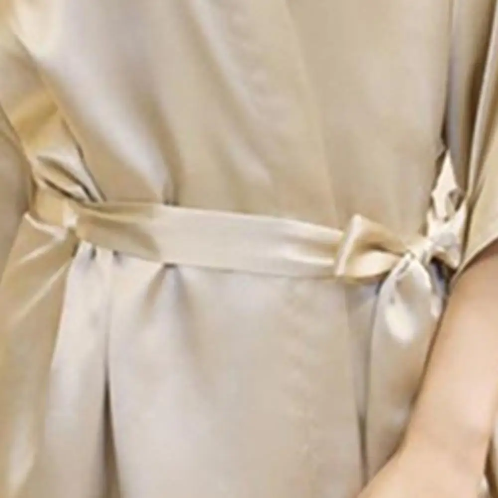 

Soft Bathrobe Short Imitation Silk Women Adjustable Waistband Sleepwear Pajamas for Daily Wear Imitation Silk Sexy Thin Ice Silk