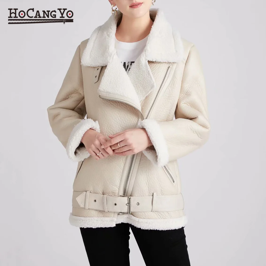 

Зимняя женская куртка из искусственной кожи, Толстая теплая куртка оверсайз с отложным воротником, пальто и куртки, женская зимняя одежда, кожаная куртка