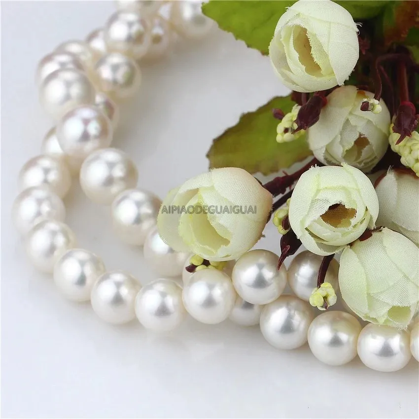 

APDGG Genuine Natural 12mm large mostly round white pearl strands loose beads women lady jewelry DIY