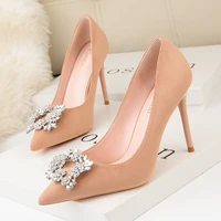 women fashion crystal high heel shoes 2020 sexy pointed toe thin heels wedding pumps casual elegant sexy nude shoes autumn