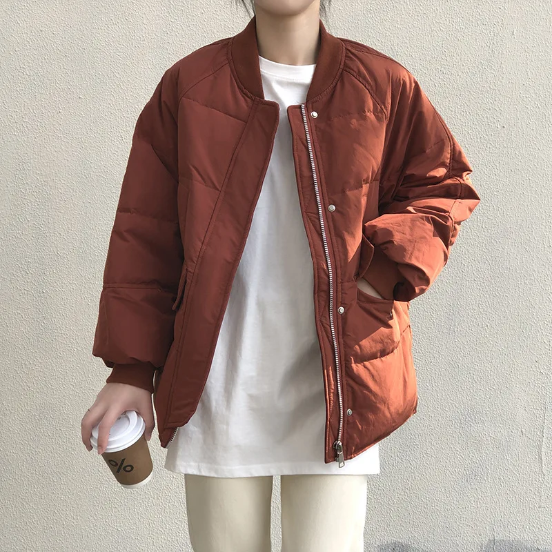 Women Baseball Padded Jacket 2021 Winter Casual Loose Thickened Baseball Uniform Warm Jackets Women Elegant Zipper Cotton Coat