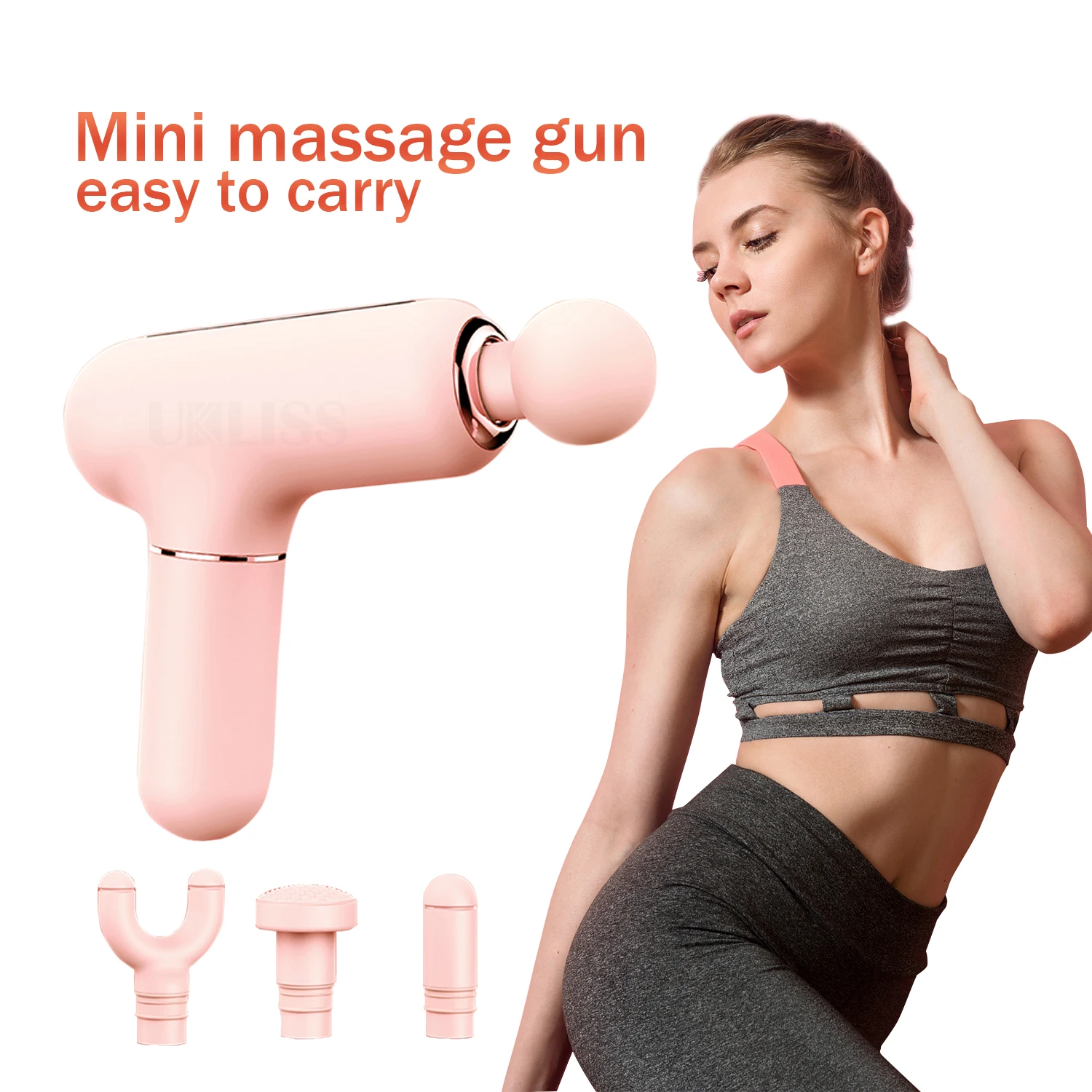 Mini Massage Gun Deep Muscle Vibration Relief Pain Relax Cordless Fitness Massager Noise Reduction with 4 Massage Heads Massager