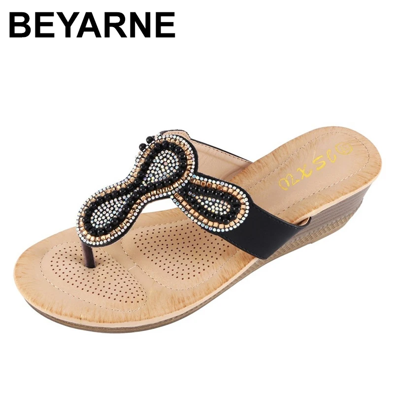 

BEYARNE Fashion women Sandalias luxury slipper bohemia summer beach ladies sandals casual rhinestones breathability Peep Toe