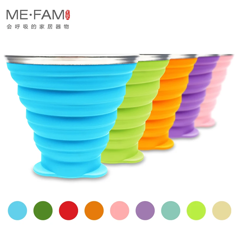 ME.FAM 270ml Силиконовая Складная Чашка Из Нержавеющей Стали С Ремешком/Пылезащитная