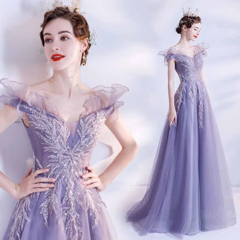 

Customized Purple Off Shoulder Party Dress Wedding Bridal Red Carpet Dresses Evening Formal Dress For Women Plus Size 6XL