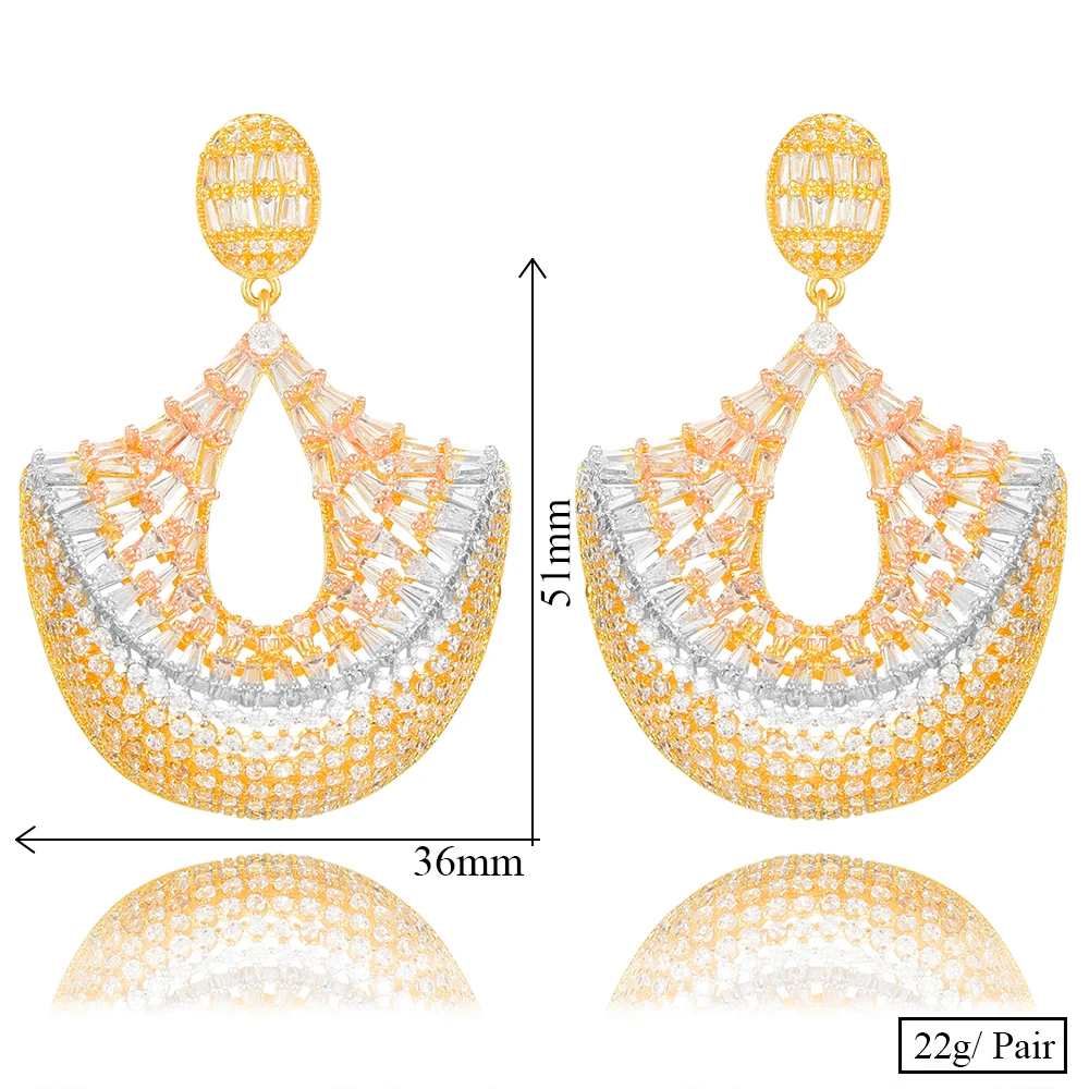 

High Quality Super Fine DUBAI Fashion Fine Earrings Noble Luxury Bridal Wedding Earring Jewelry Full Mirco Paved Cubic Zirconia