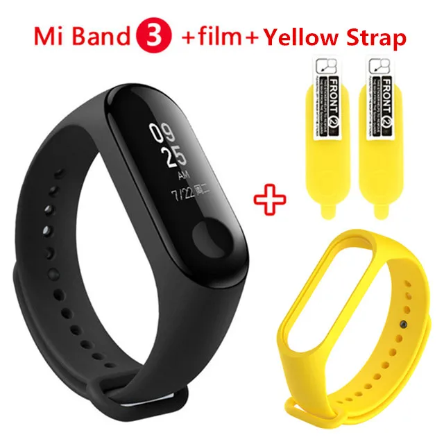 Origina Xiaomi mi Band 3 Смарт-Браслет фитнес-браслет mi Band 3 сенсорный экран частота сердечных сокращений смарт-браслет для Android IOS - Цвет: add yellow strap
