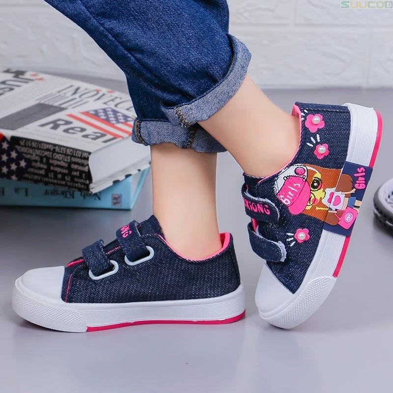 

Cartoon Baby Walking Shoes Kids Girl Anti-Skid Canvas Shoes Child Breathable Sport Sneakers Spring Fashion Flats For School