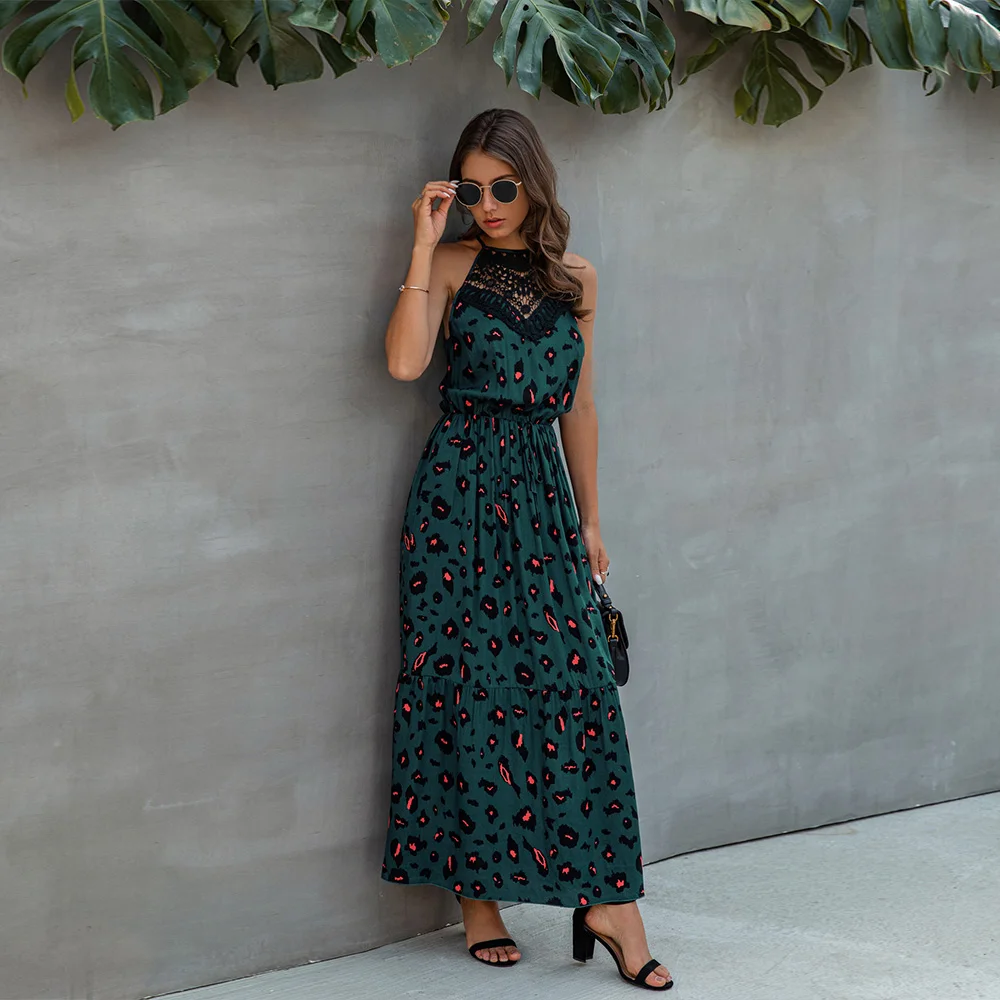 2020 New Summer Women Dress Floral Printed Boho Maxi Elegant Ladies Beach Sundress Sexy Hollow Out Lace vestidos Q30 | Женская одежда