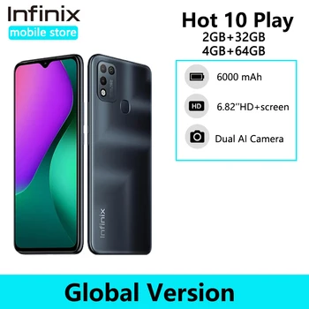 Global Version Infinix Hot 10 Play 6.82'' HD+ Display Smartphone 6000mAh Battery Helio G25 13MP AI Dual Rear Camera