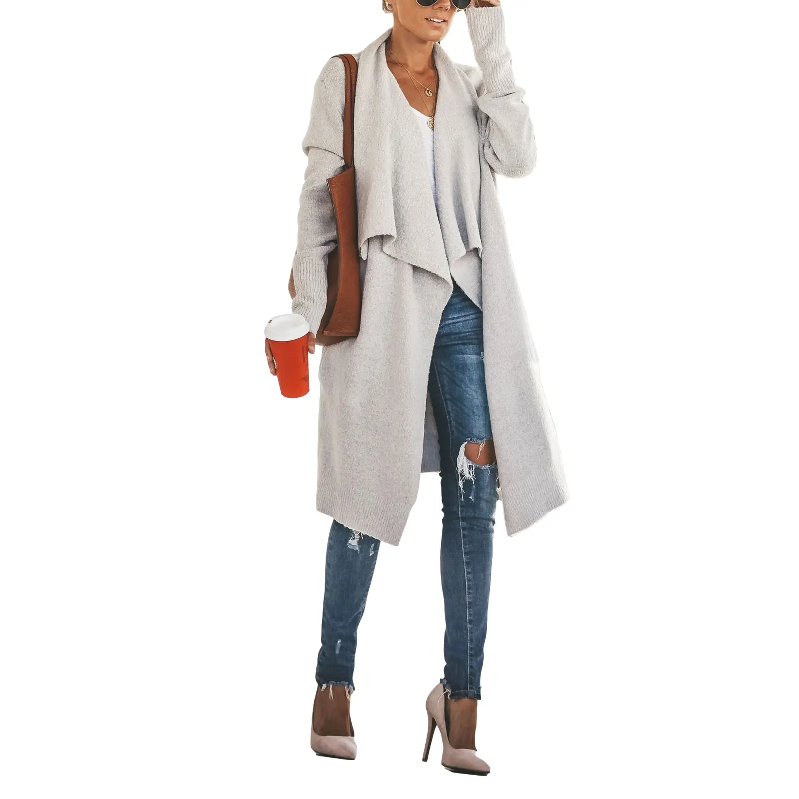 

2020 New fashion Women’s Open Front Cardigan, Long Sleeves Wide Lapel Solid Color Draped Coats with Pockets