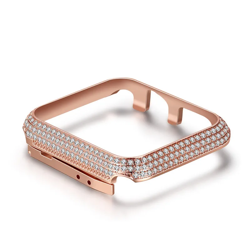 rose gold Блестящие стразы чехол для Apple Watch series 5 4 3 2 1 металлический бампер защитная рамка для iWatch чехол 44 мм 40 мм 42 мм 38 мм - Цвет: rose gold