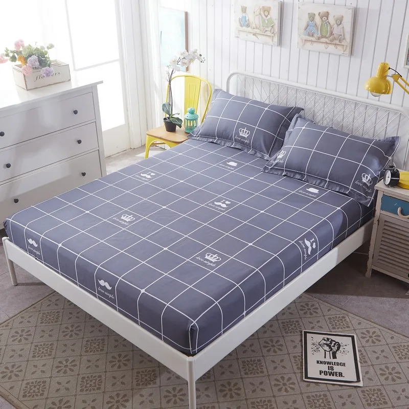 

2021 New Product 1pcs 100%Polyester Printed Fitted Sheet Mattress Cover Four Corners With Elastic Band Bed Sheet No pillowcase