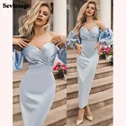 Женское платье для выпускного Sevintage, короткое вечернее платье с короткими рукавами, платье подружки невесты до щиколотки со складками