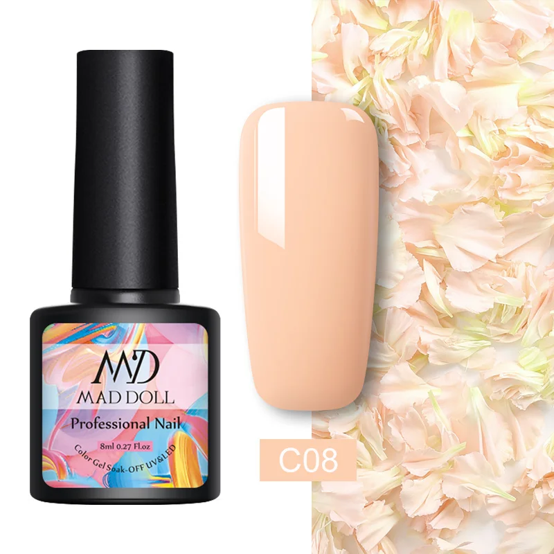 41-C08 MAD DOLL, 8 мл, Гель-лак для ногтей, серый, красный, смешанные цвета, один отмачиваемый УФ-Гель-лак, Полупостоянный гель для дизайна ногтей - Цвет: 41-C08