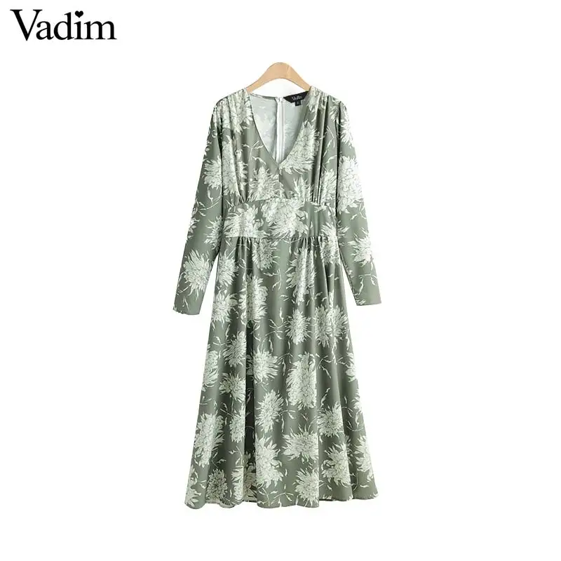 Vadim женское винтажное платье макси с v-образным вырезом длинным рукавом