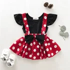 Комплект одежды для маленьких девочек из 2 предметов, топ с круглым вырезом и рукавами-фонариками и платье с бантом в горошек