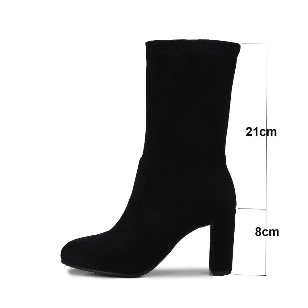 Женские ботинки-носки на высоком каблуке Эластичные ботильоны из флока ботинки с