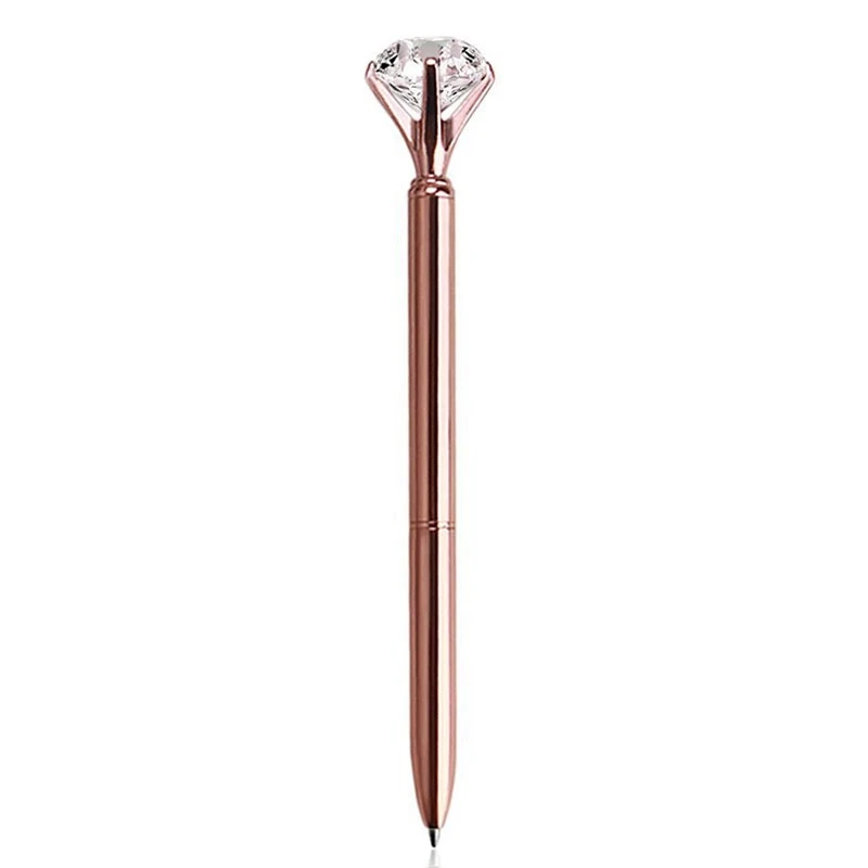 

100 Pieces Big Crystal Diamond Pen Metal Ballpoint Pen Black Ink Ring Wedding Office Metal Ring Roller Ball Pen Rose Gold Gift