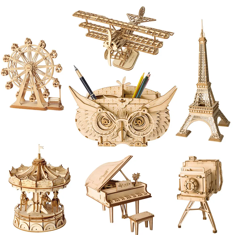 

Robotime DIY 3D Wooden Puzzle Toys Assembly Model Toys Plane Merry Go Round Ferris Wheel Toys For Children