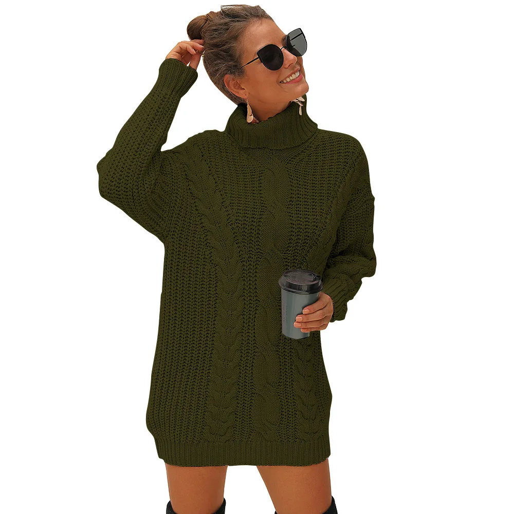 

WEPBEL Autumn and Winter Long-Sleeved Turtleneck Solid Color Sweater Fashion Casual Loose Knitted Sweater