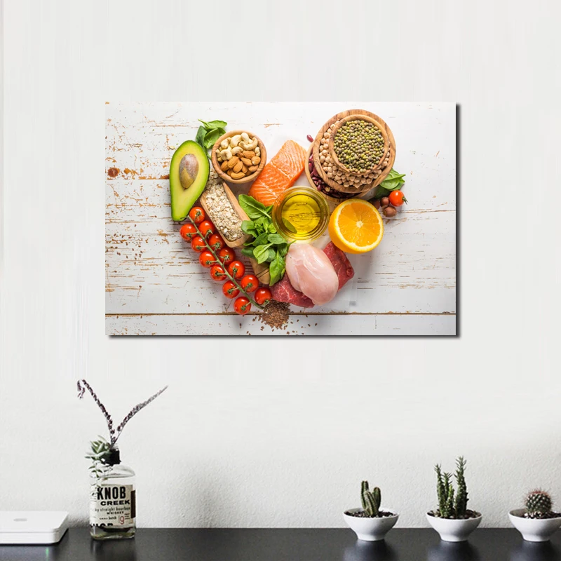 Мясо Фрукты Овощи орехи Еда обои настенные Арт холст с печатью постера