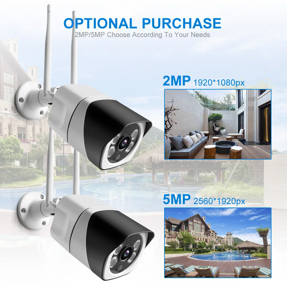 HD 5MP Wifi ip-камера ONVIF 1080P Беспроводная Проводная цилиндрическая камера видеонаблюдения наружная двухсторонняя звуковая карта TF слот Max 64G IR 20m P2P iCsee
