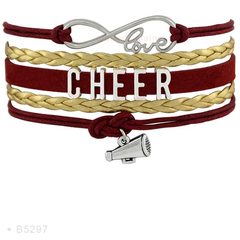 Бесконечность, любовь, сердце, Мегафон, надпись Cheer MOM, болельщик, амулет команды, для девушек, кожаные браслеты для женщин - Окраска металла: B5297
