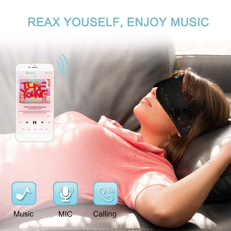

Sleep Headphones Bluetooth 5.0 Wireless Eye Mask HeadSet with Microphone for Sleepers Travel and Music