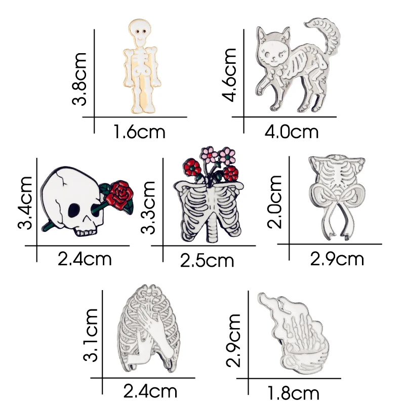 Skull Skeletons Collection Brooches Badge Cat Ribs Rose Skeleton Enamel Pin Punk Gothic Jewelry Denim Shirt Bag Lapel Pins Gifts | Украшения