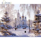 Картина маслом SDOYUNO акриловая, набор для рисования по номерам, для взрослых, с изображением снежного замка, пейзажа, домашнего декора
