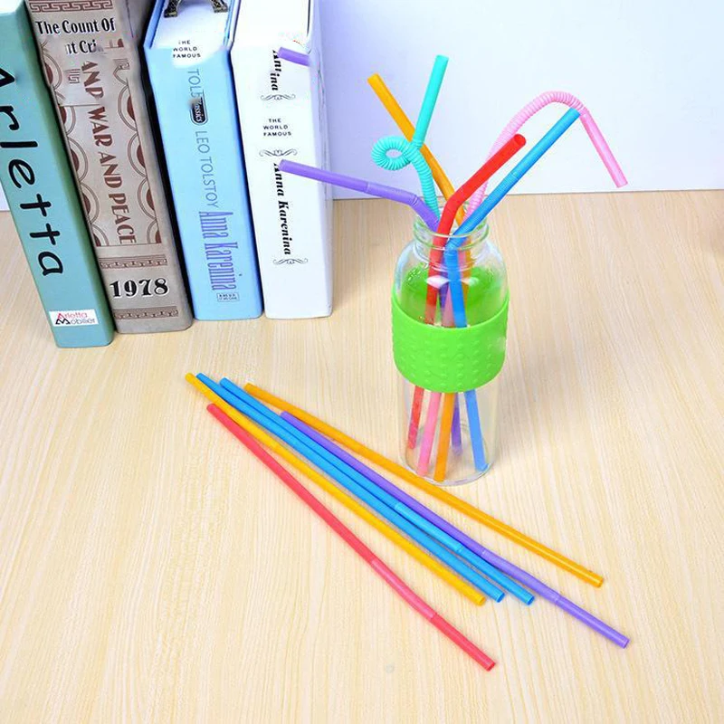100 шт. яркие цветные пластиковые гибкие одноразовые трубочки для напитков