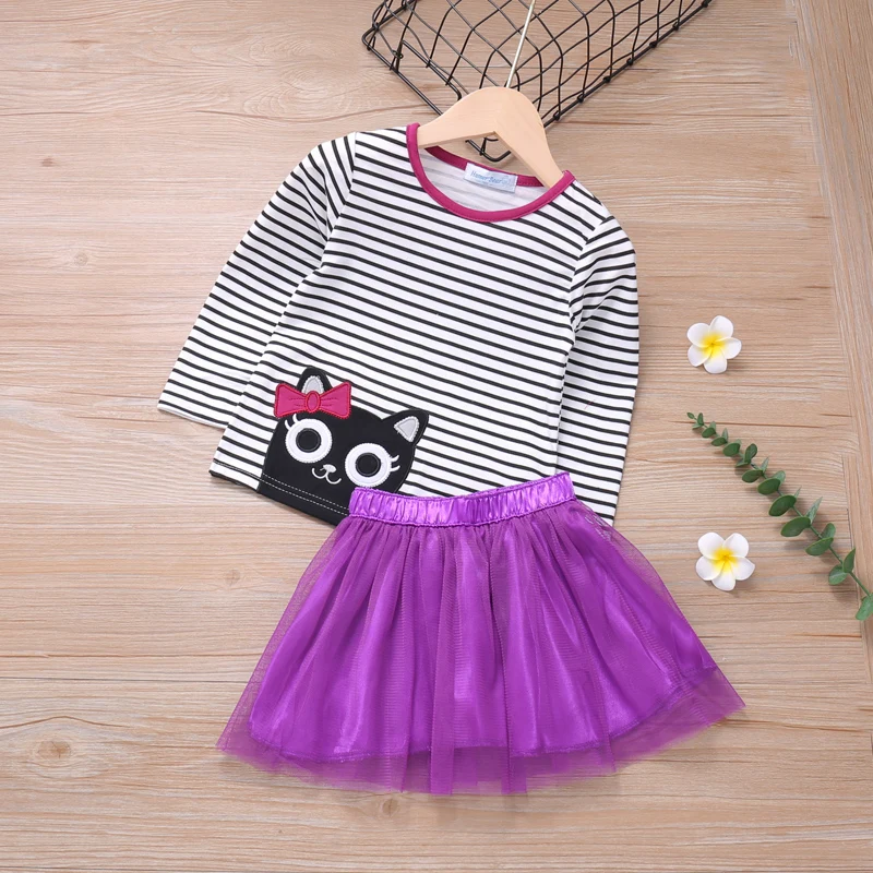 

Girls Set Spring Autumn Girls Clothes Long sleeve + Purple Dress 2Pcs Kids Children Clothing For 2-6Y
