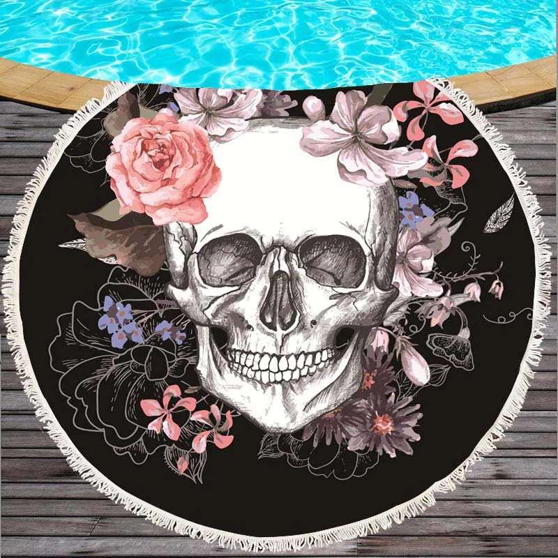 

Beach Mat 3d Sugar Skull Printed Round Fabric Quick 1 Pc Tapestry Yoga Mat Large Bath Towel 150*150cm Women Accessories