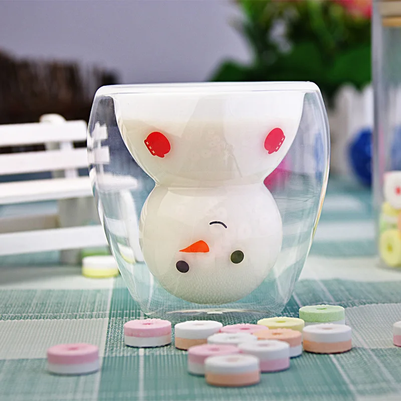 

150ml 250ml Creative Christmas Snowman Mug Cute Double Glass Milk Mugs Ladies Anti-scalding Coffee Cup Children Juice Cups