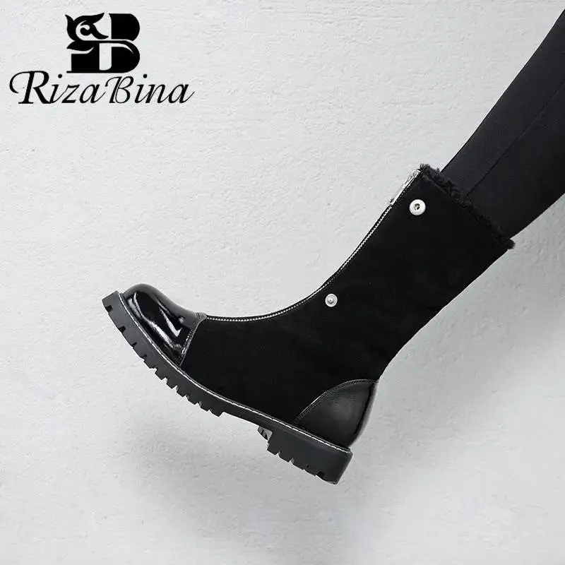 Ботильоны женские зимние из натуральной кожи на молнии с круглым носком размеры