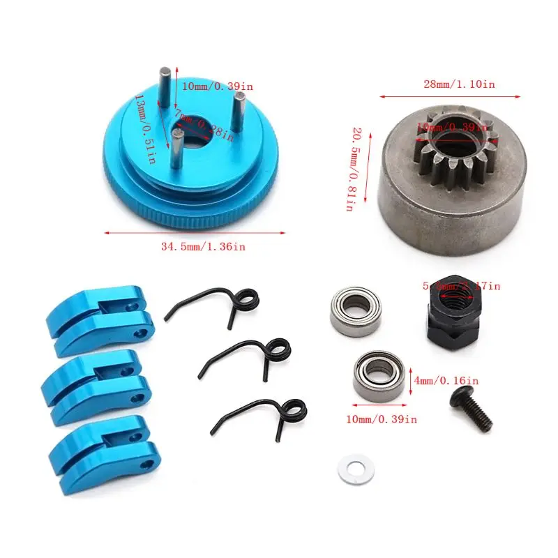 

14T Gear Flywheel Assembly 1/8 RC Car Bearing Clutch Bell Shoes Nut Springs Parts Accessories P15C