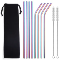 11pcs reusable drinking straws 304 stainless steel metal straws with brush for beverage milk tea bar party accessories