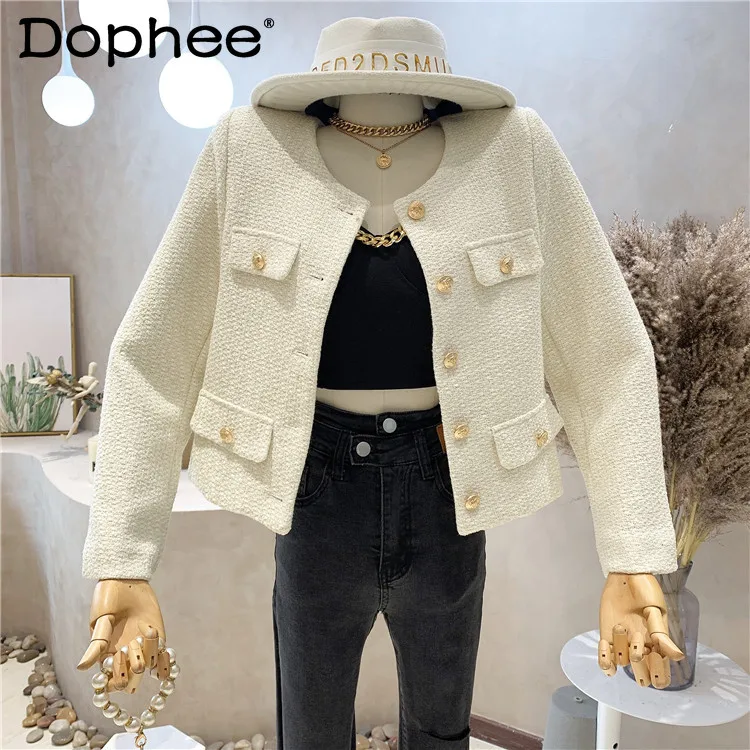 

Женский твидовый укороченный жакет, новая модная одежда на осень, французская однобортная шерстяная куртка в стиле пэчворк с круглым вырез...