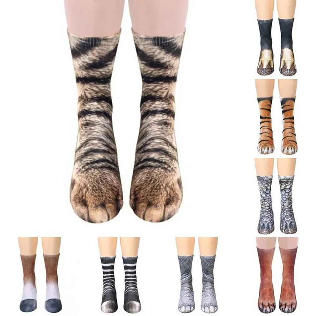 

2019 NEW 3D Print Animal Foot Hoof Paw Feet Crew Socks Adult Digital Simulation Socks Unisex Tiger Dog Cat Socks