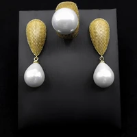sederyla trendy luxury pearl drop earrings ring 2pcs jewelry sets for women floral bridal wedding party dress daily accessories